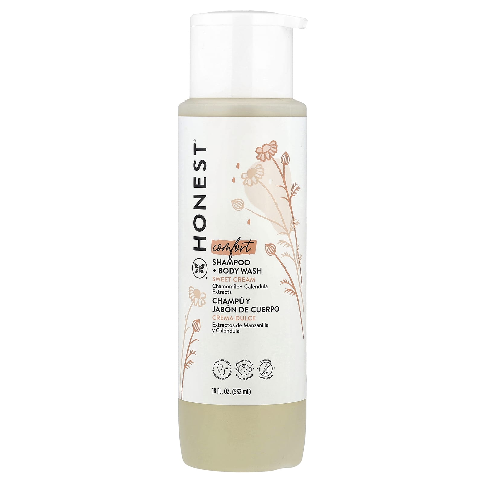 The Honest Company, Comfort, Shampoo + Body Wash, Sweet Cream, 18 fl oz (532 ml) - Image 1