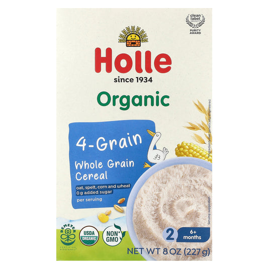 Holle Organic Whole Grain 4-Grain Baby Cereal, 6+ Months, 8 oz (227g) - Image 1