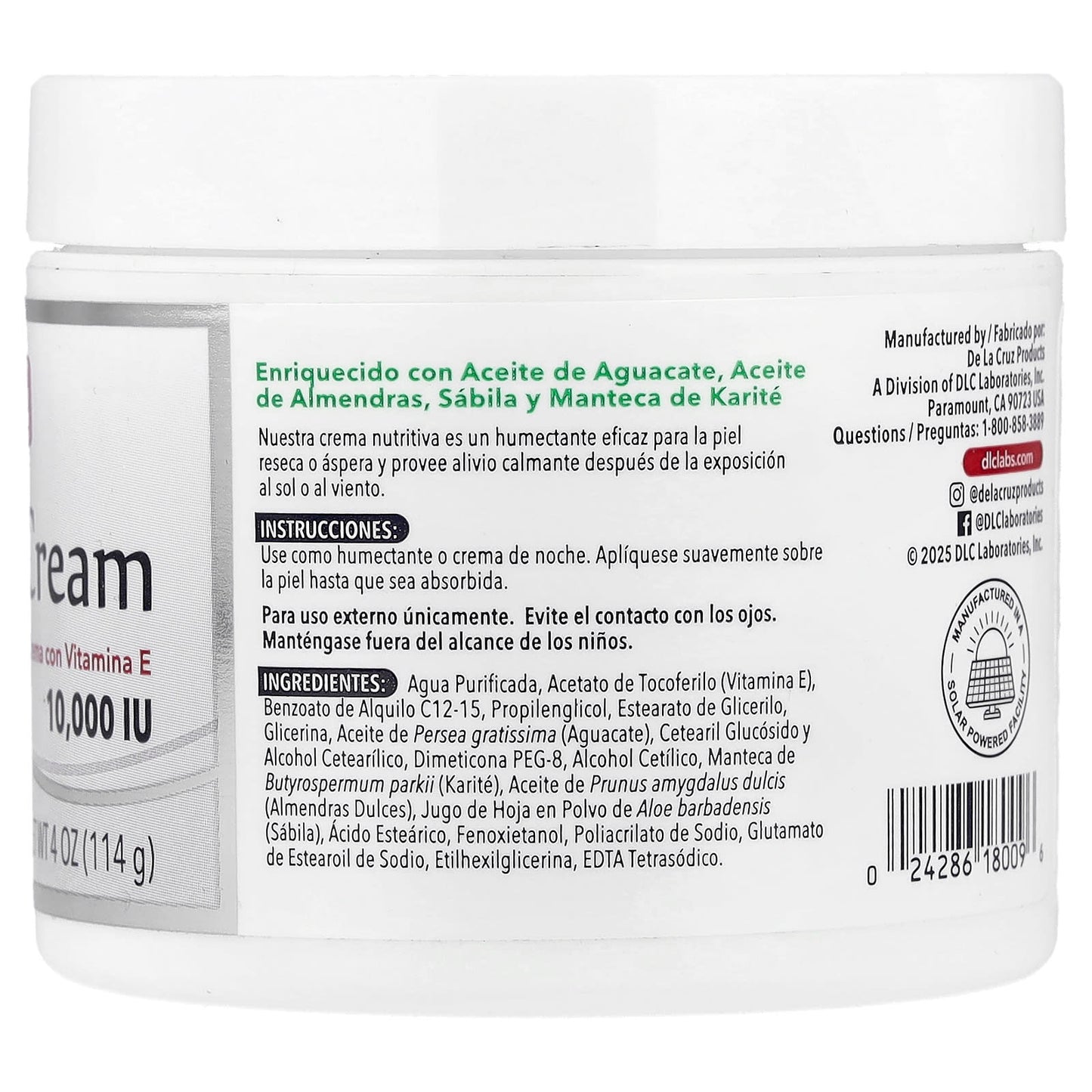 De La Cruz Vitamin E Moisturizing Cream, 4 oz, Fragrance Free - Image 2