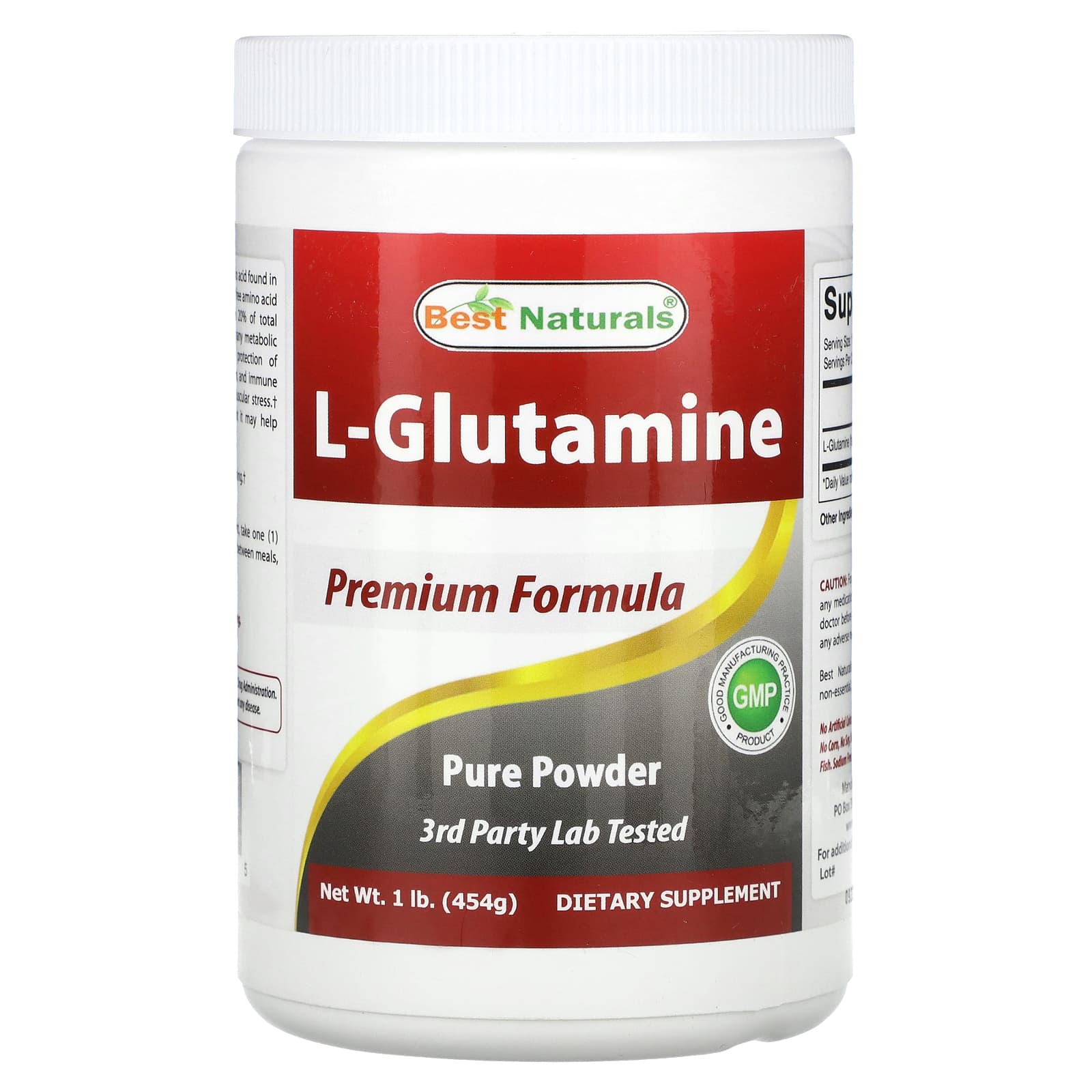 Best Naturals L-Glutamine Supplement, 1 lb (454 g) - Pure, Free-Form Amino Acid - Image 1
