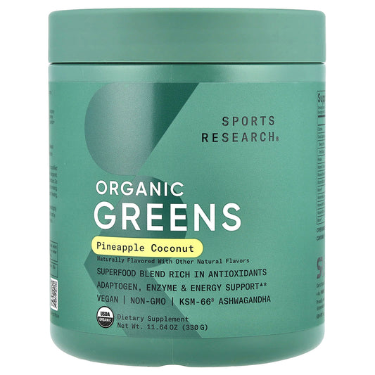 Sports Research, Organic Greens, Pineapple Coconut, 11.64 oz (330 g) - Image 1