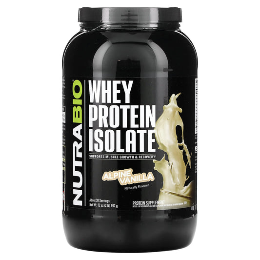 NutraBio, Whey Protein Isolate, Alpine Vanilla, 2 lb (907 g) - Image 1