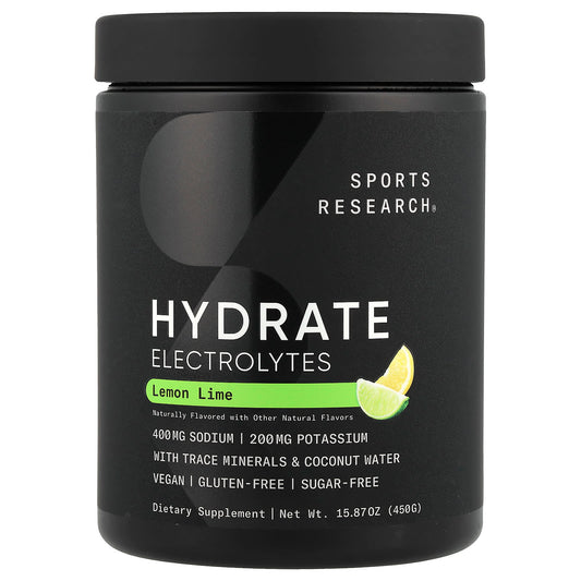Sports Research, Hydrate Electrolytes, Lemon Lime, 15.87 oz (450 g) - Image 1