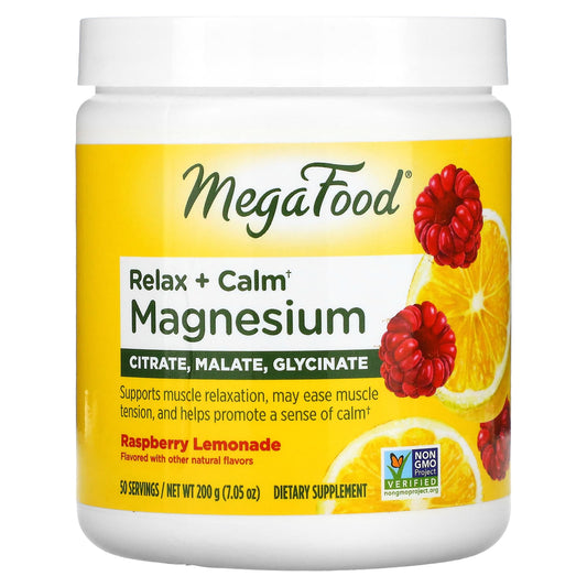 MegaFood, Relax + Calm Magnesium, Raspberry Lemonade, 7.05 oz (200 g) - Image 1