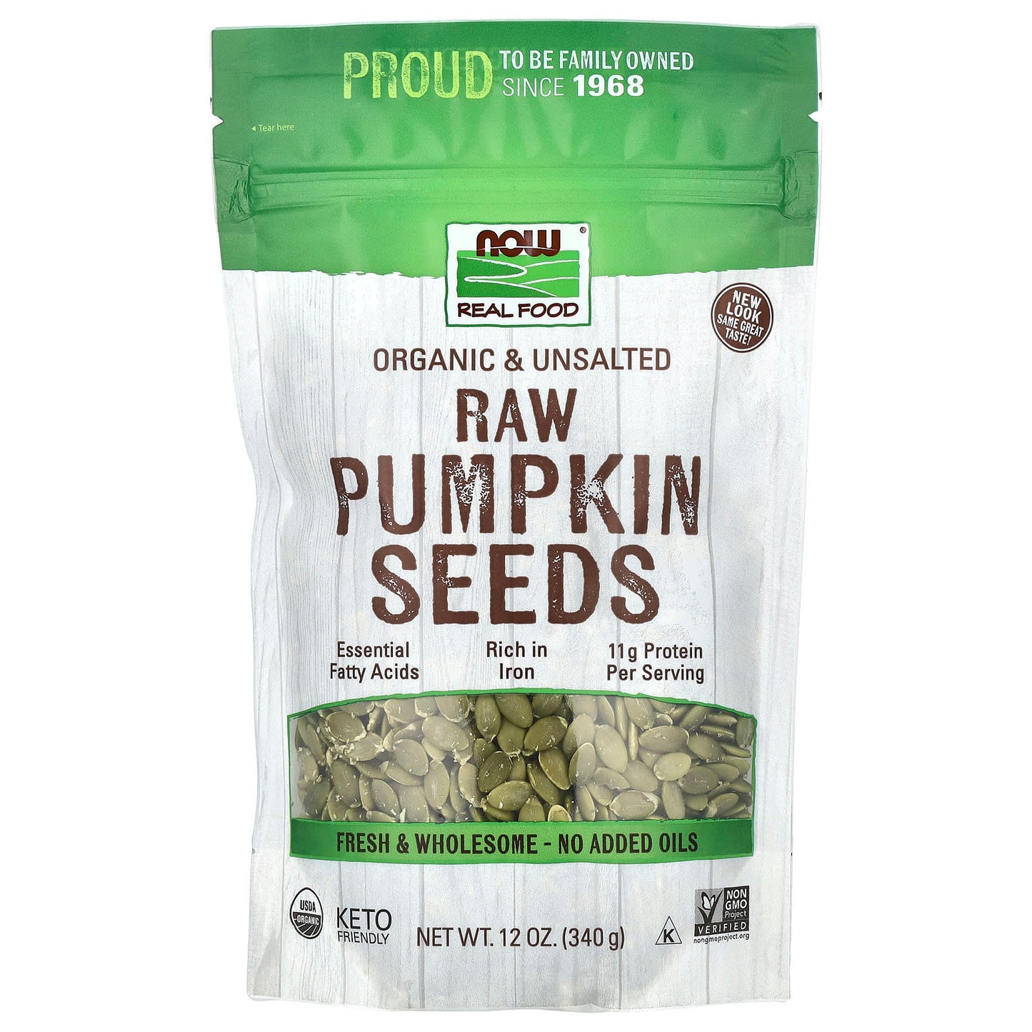 NOW Foods, Organic Raw Pumpkin Seeds, Unsalted, 12 oz (340 g) - Image 1