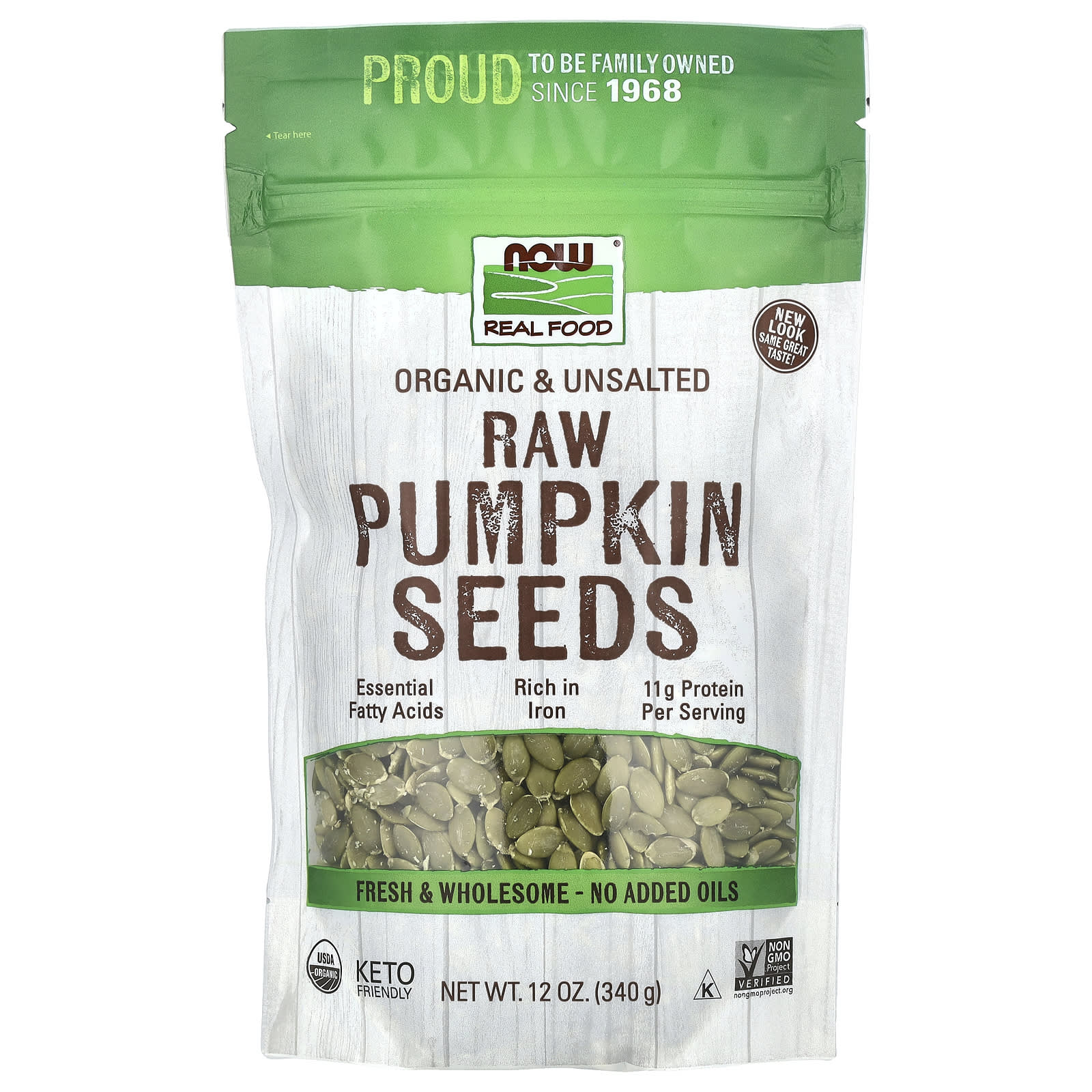 NOW Foods, Organic Raw Pumpkin Seeds, Unsalted, 12 oz (340 g) - Image 1