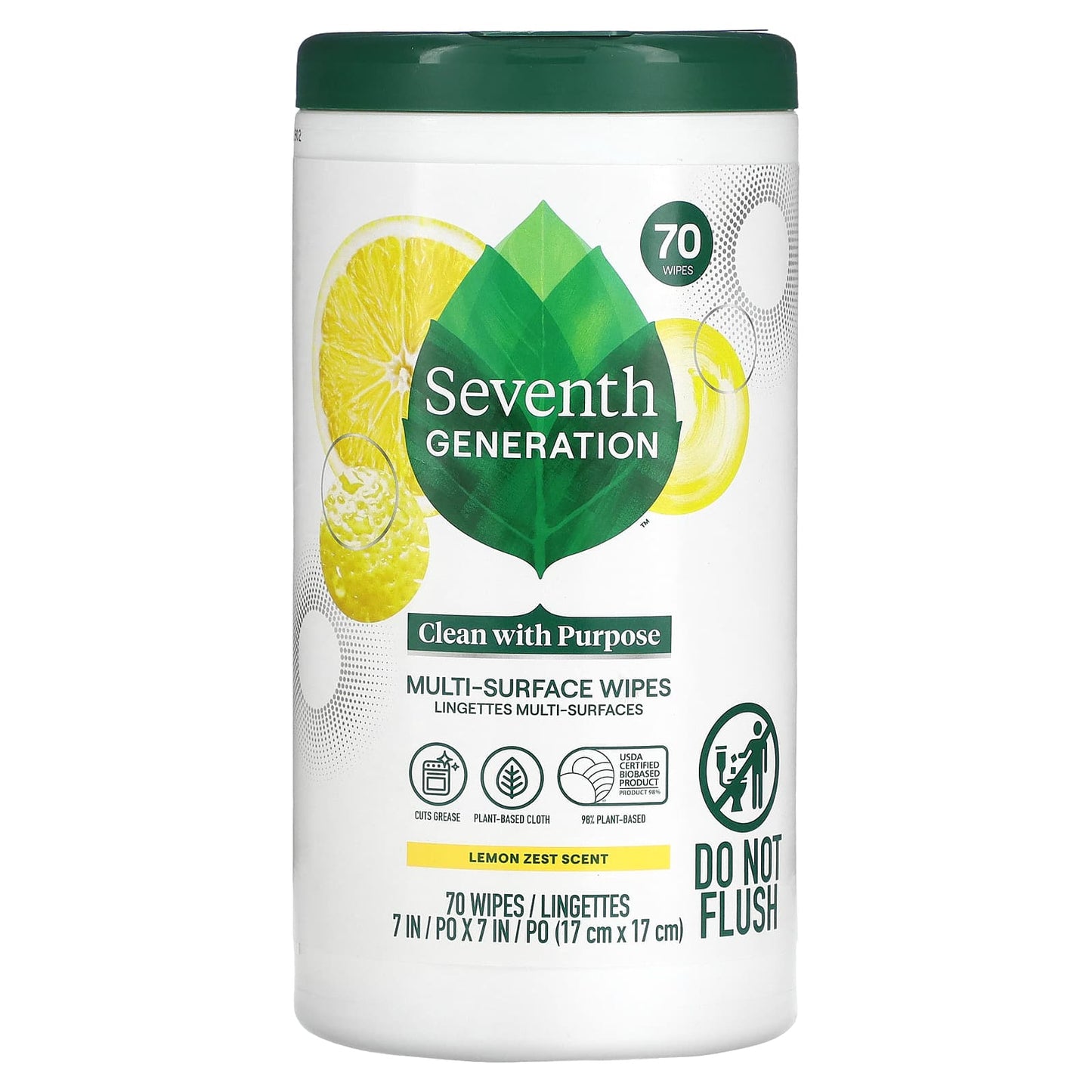Seventh Generation, Multi-Surface Wipes, Lemon Zest, 70 Wipes - Image 1