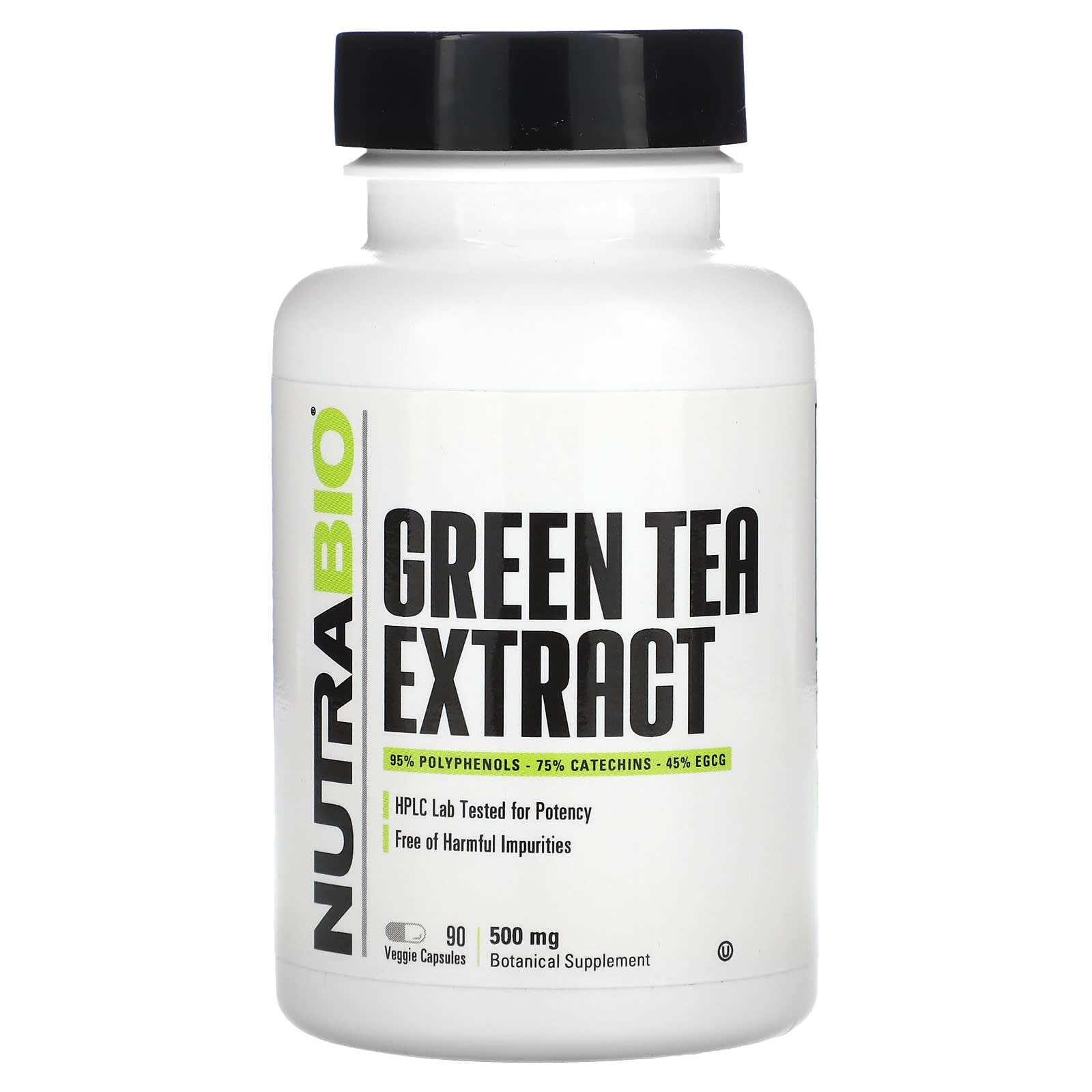 NutraBio, Green Tea Extract, 500 mg, 90 Veggie Capsules - Image 1