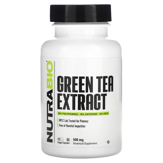 NutraBio, Green Tea Extract, 500 mg, 90 Veggie Capsules - Image 1