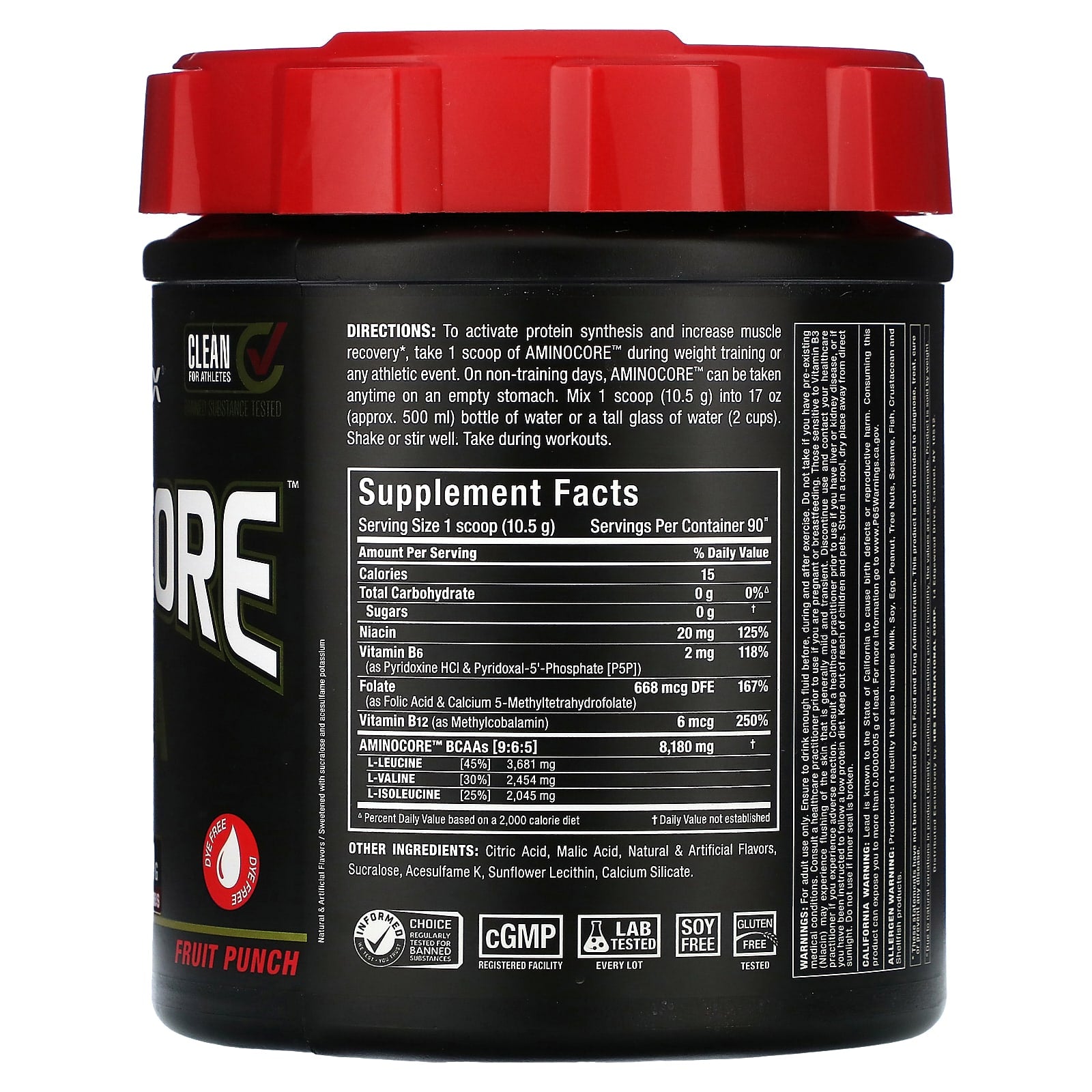 ALLMAX AMINOCORE BCAA, Fruit Punch, 9:6:5 Ratio, 2.1 lbs - Image 2