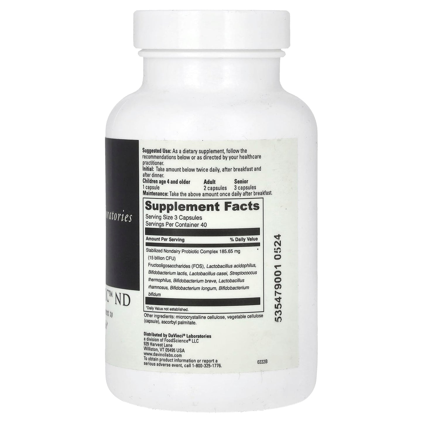 DaVinci Laboratories Mega Probiotic-ND Supports Digestive Health 120 Capsules - Image 2