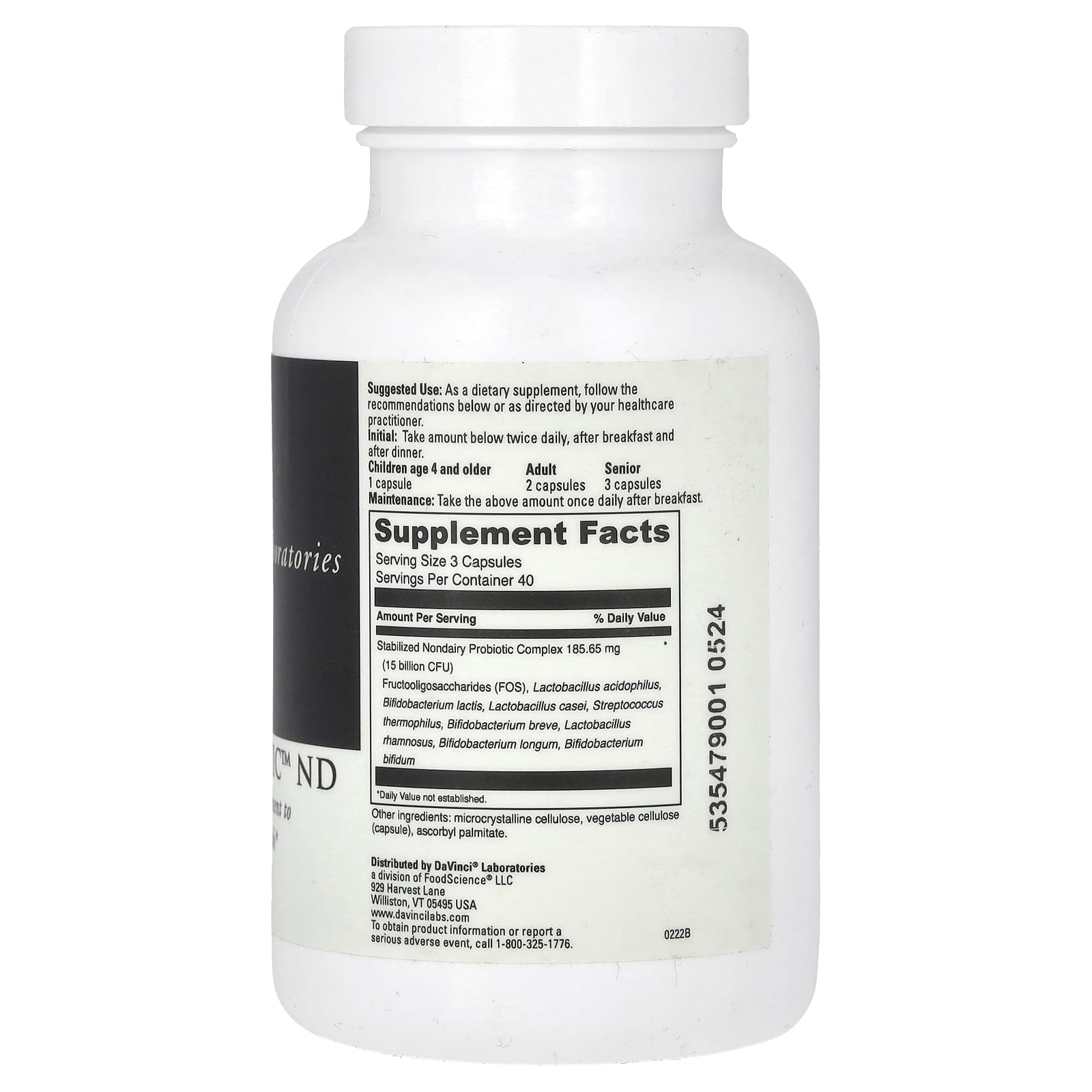 DaVinci Laboratories Mega Probiotic-ND Supports Digestive Health 120 Capsules - Image 2