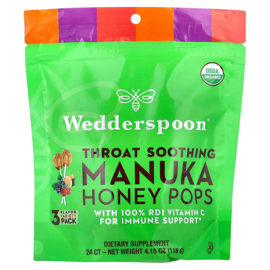 Wedderspoon, Throat Soothing Manuka Honey Pops, 3 Flavor Variety Pack, 24 Count, 4.15 oz (118 g) - Image 1