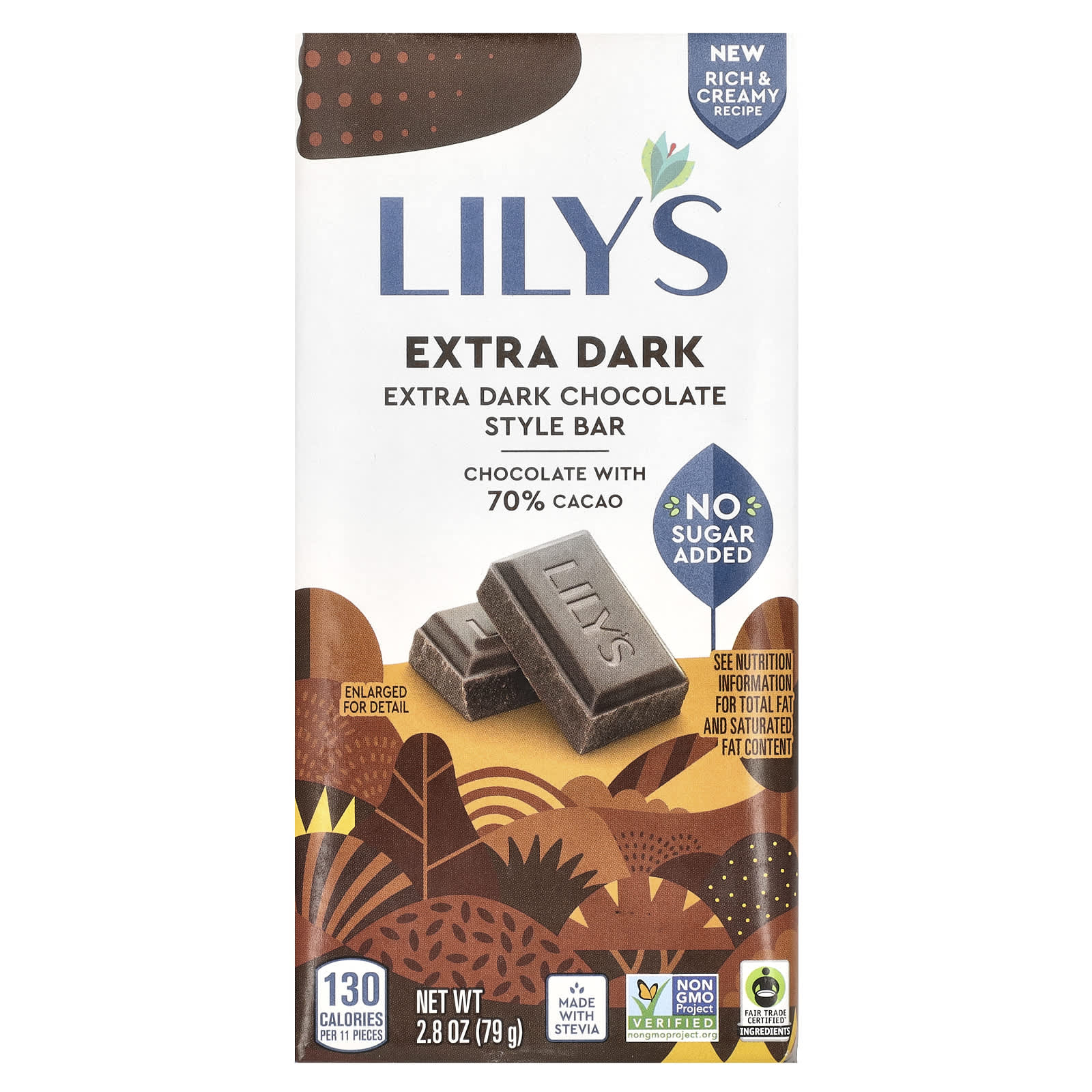 Lily's Sweets, Extra Dark Chocolate Style Bar, 70% Cacao, 2.8 oz (79 g) - Image 1
