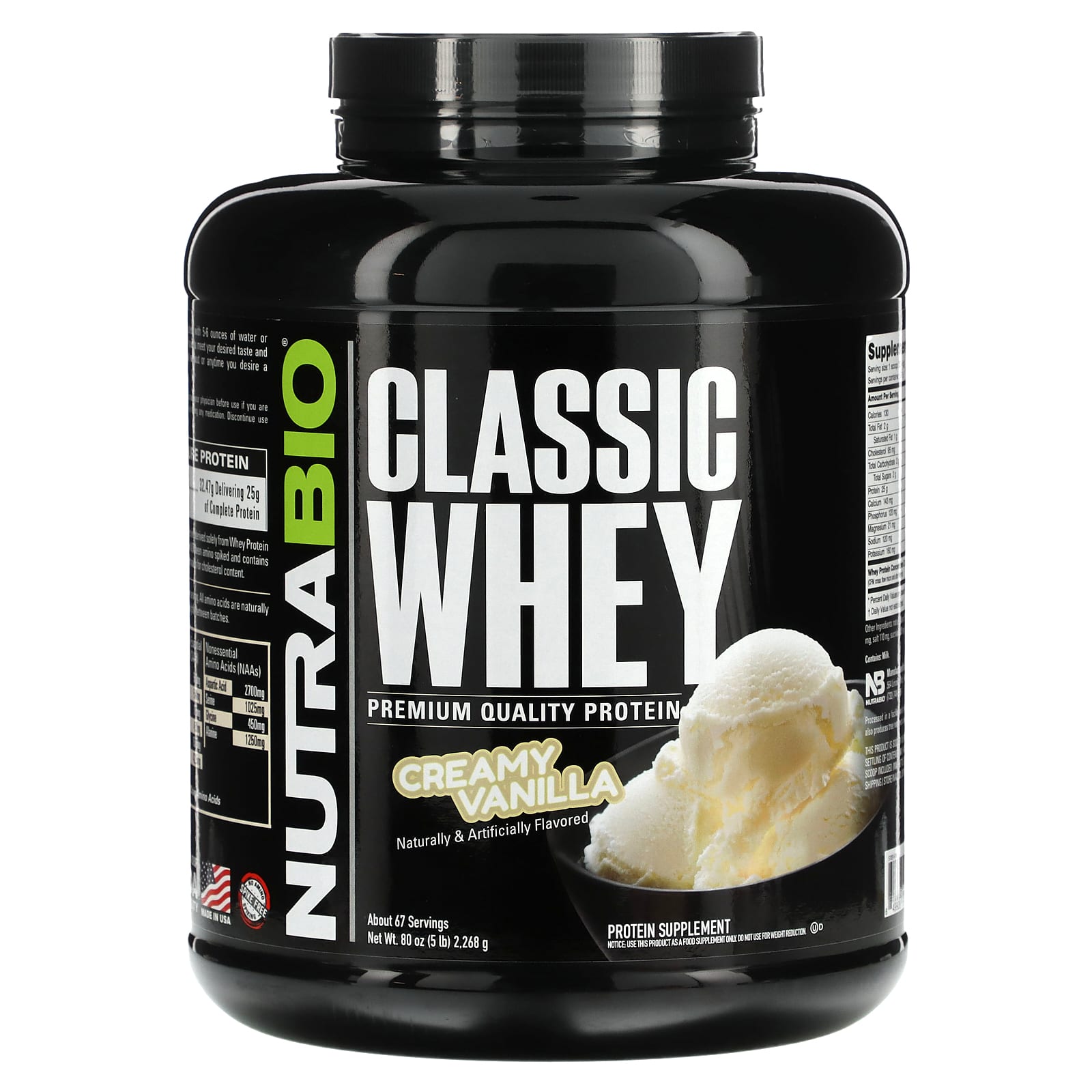 NutraBio, Classic Whey Protein, Creamy Vanilla, 5 lbs (2,268 g) - Image 1