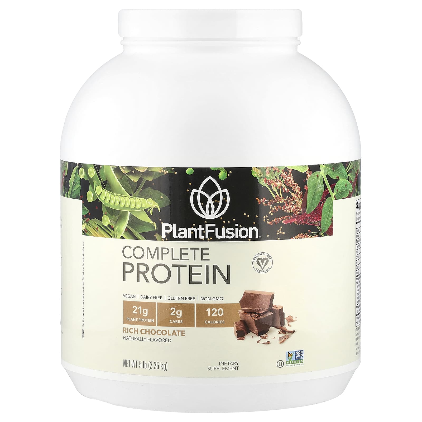 PlantFusion, Complete Protein, Rich Chocolate, 5 lb (2.25 kg) - Image 1