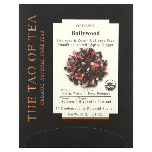 The Tao of Tea, Hibiscus & Rose Tea, Organic Bollywood, Caffeine Free, 15 Pyramid Sachets, 1.58 oz (45 g) - Image 1