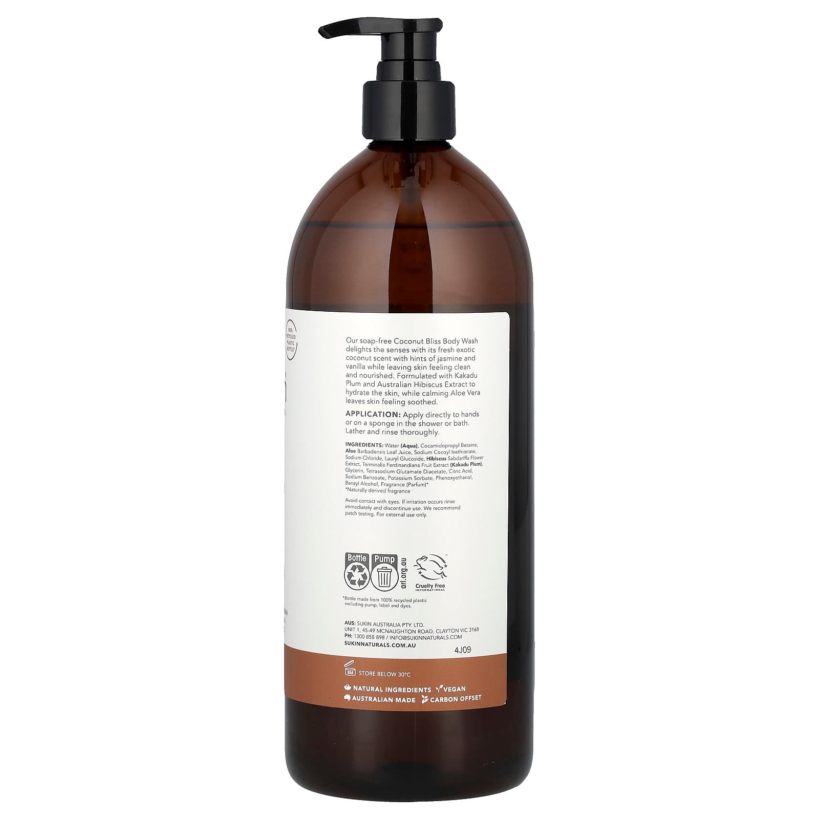 Sukin, Botanical Body Wash, All Skin Types, Coconut Bliss, 33.82 fl oz (1 l) - Image 2
