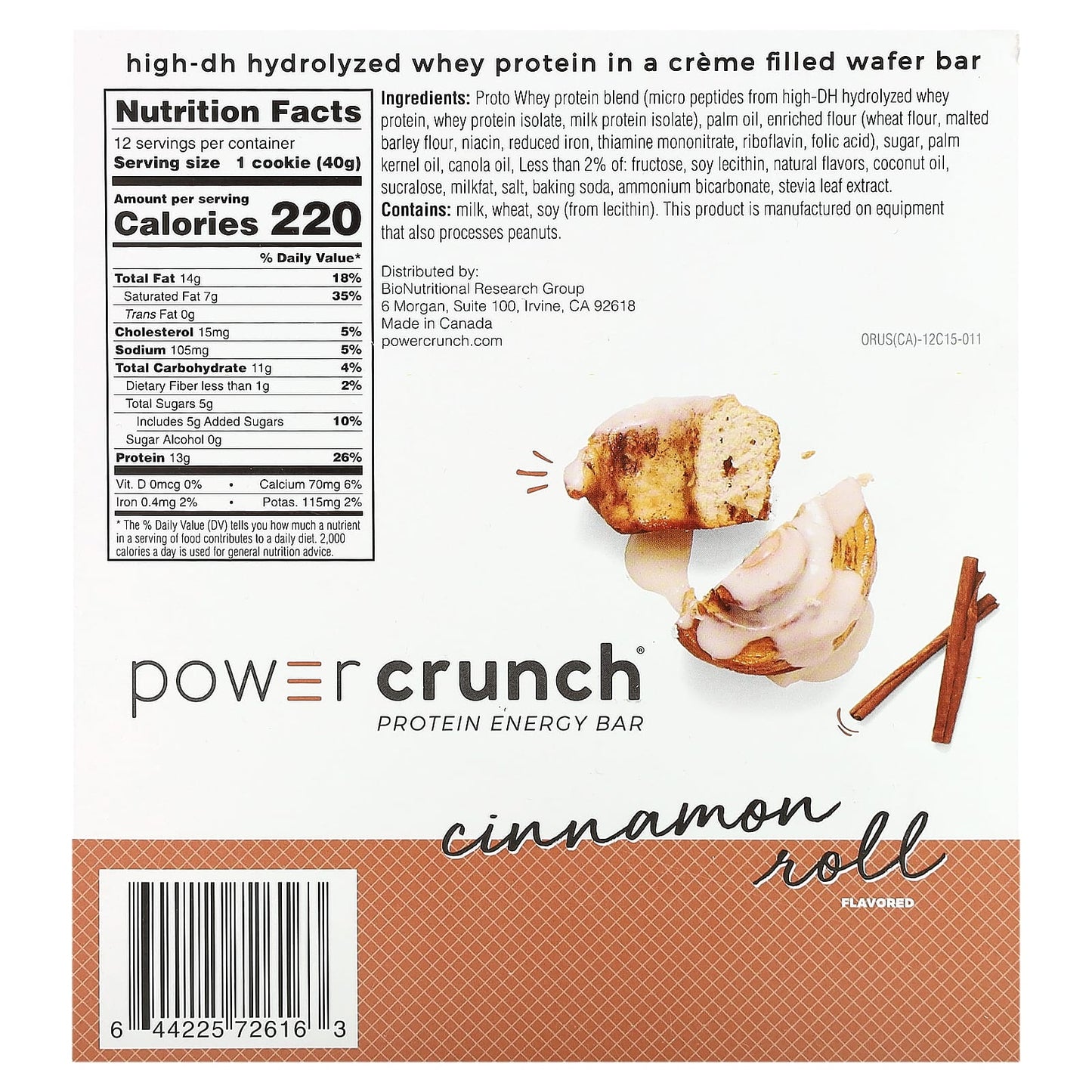 Cinnamon Roll Protein Bars by BNRG - 12 Count, 1.4 oz Each - Image 2