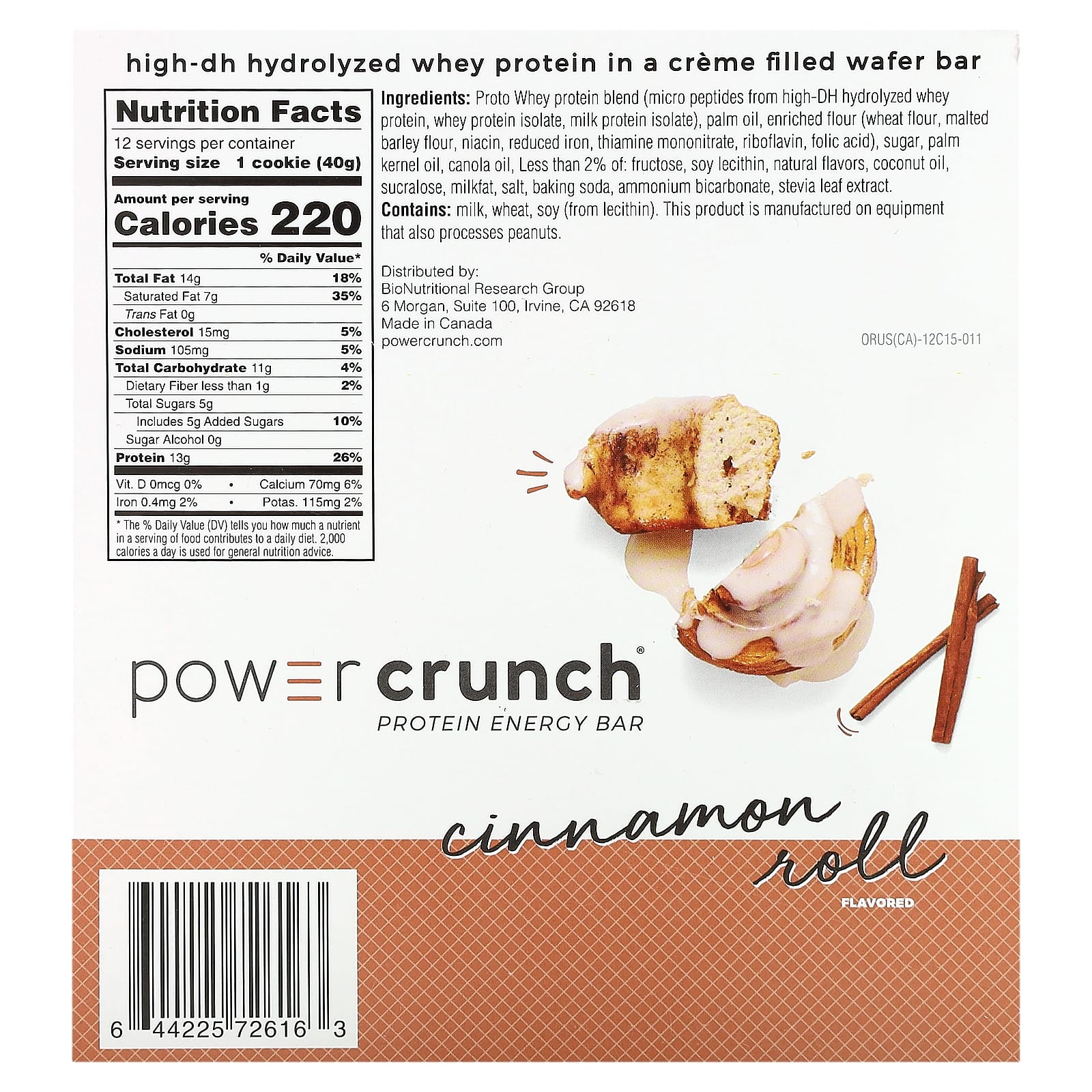 Cinnamon Roll Protein Bars by BNRG - 12 Count, 1.4 oz Each - Image 2