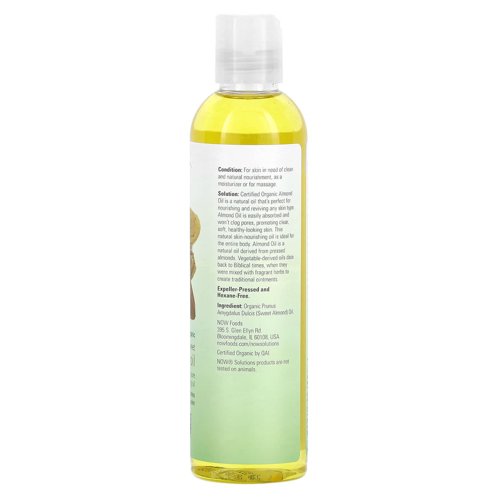 NOW Foods, Solutions, Certified Organic Sweet Almond Oil, 8 fl oz (237 ml) - Image 2