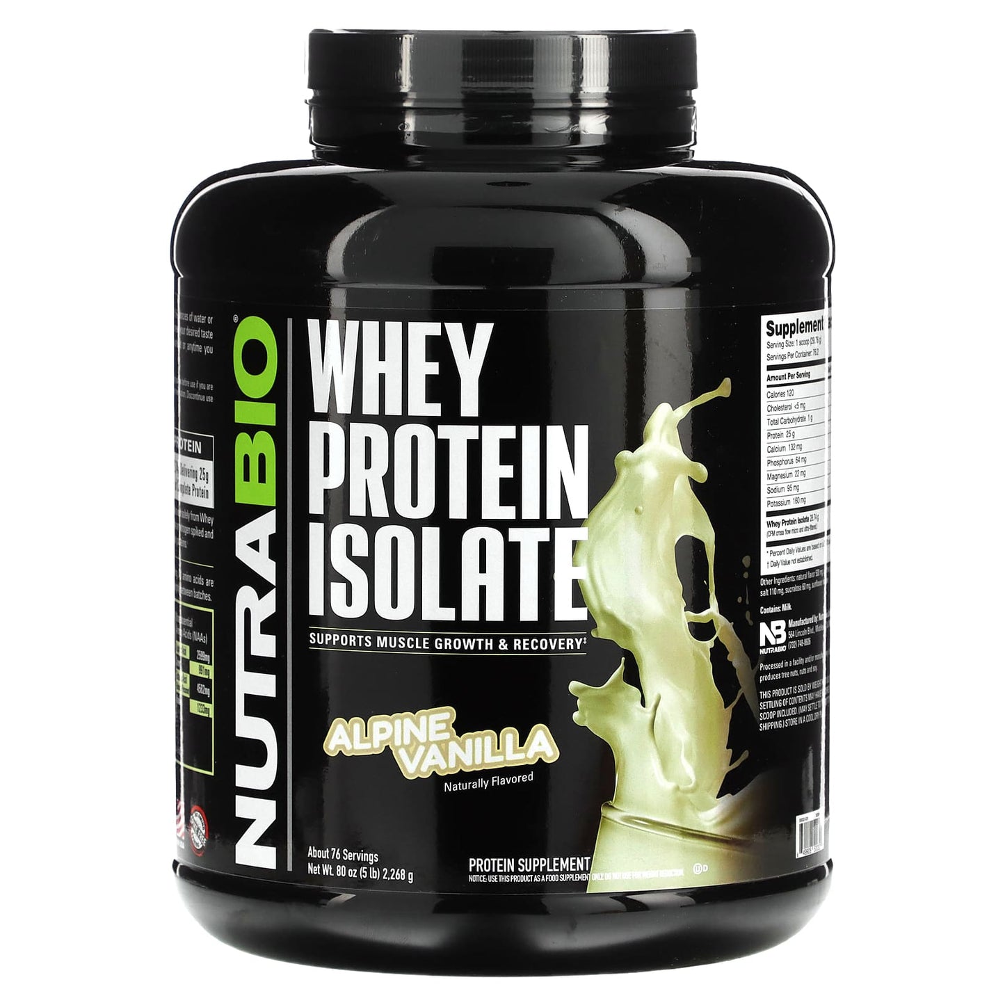 NutraBio, Whey Protein Isolate, Alpine Vanilla, 5 lb (2,268 g) - Image 1