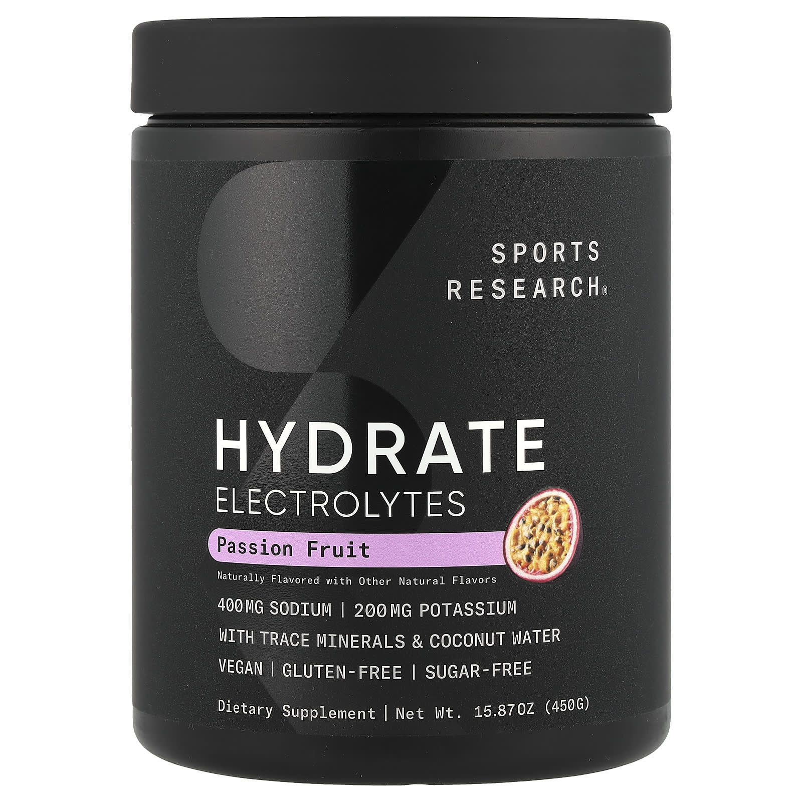 Sports Research, Hydrate Electrolytes, Passion Fruit, 15.87 oz (450 g) - Image 1