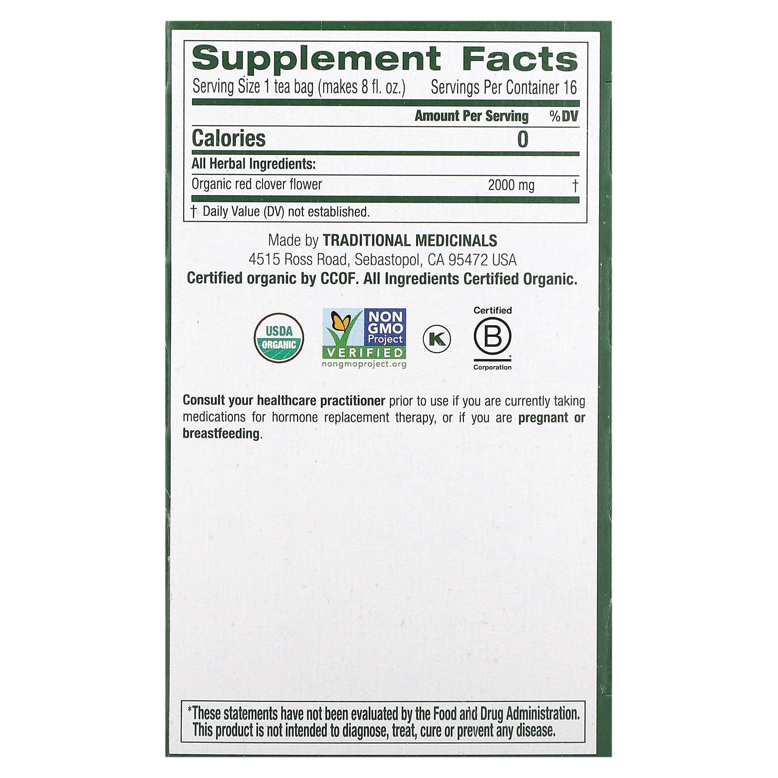 Traditional Medicinals, Organic Red Clover, Caffeine Free, 16 Wrapped Tea Bags, 1.13 oz (32 g) - Image 2