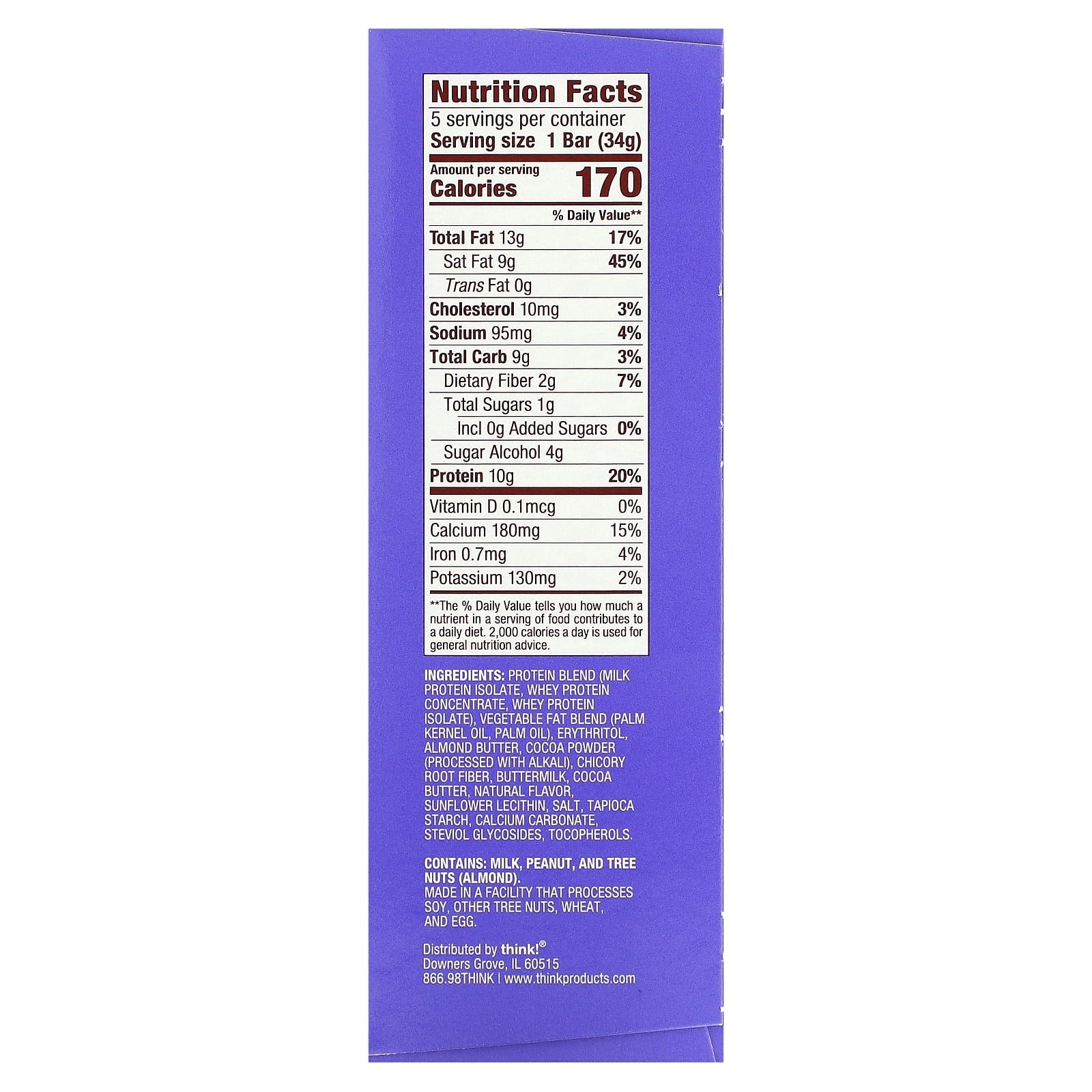 Think !, Keto Protein Bars, Chocolate Mousse Pie, 5 Bars, 1.2 oz (34 g) Each - Image 2
