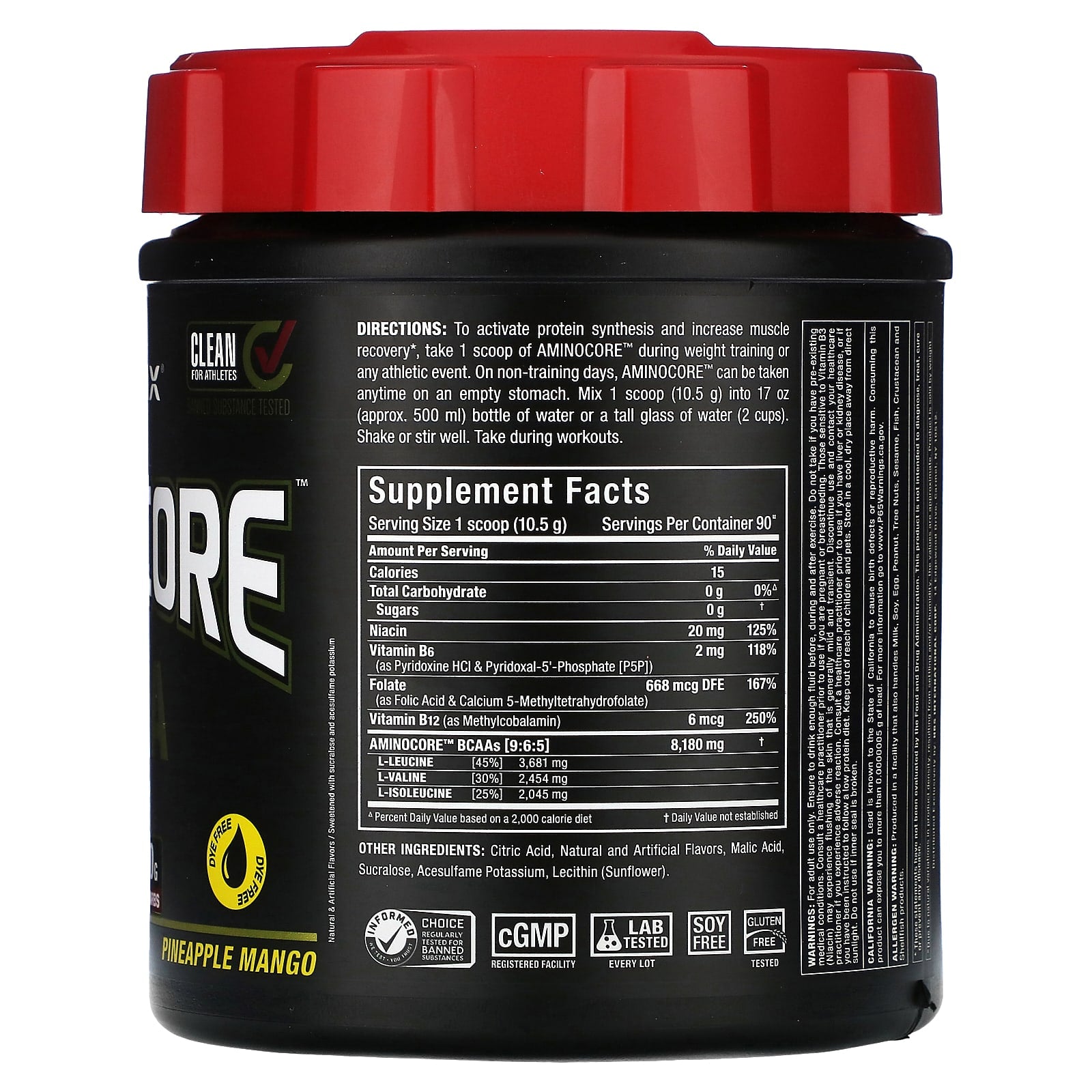 ALLMAX AMINOCORE BCAA Supplement, 9:6:5 Ratio, Pineapple Mango - Image 2