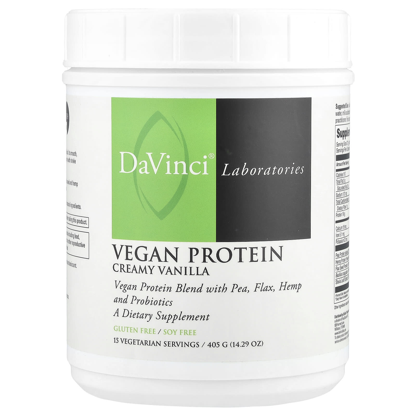 DaVinci Laboratories Vegan Protein Powder, Creamy Vanilla, 405g - Image 1