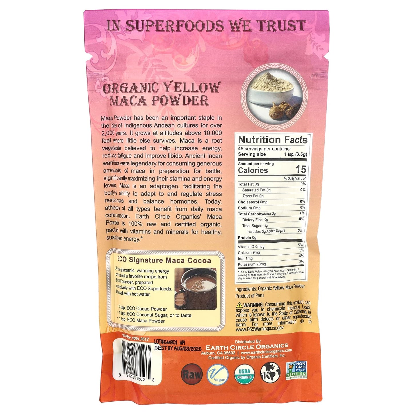 Raw Organic Yellow Maca Powder by Earth Circle Organics - 8 oz - Image 2