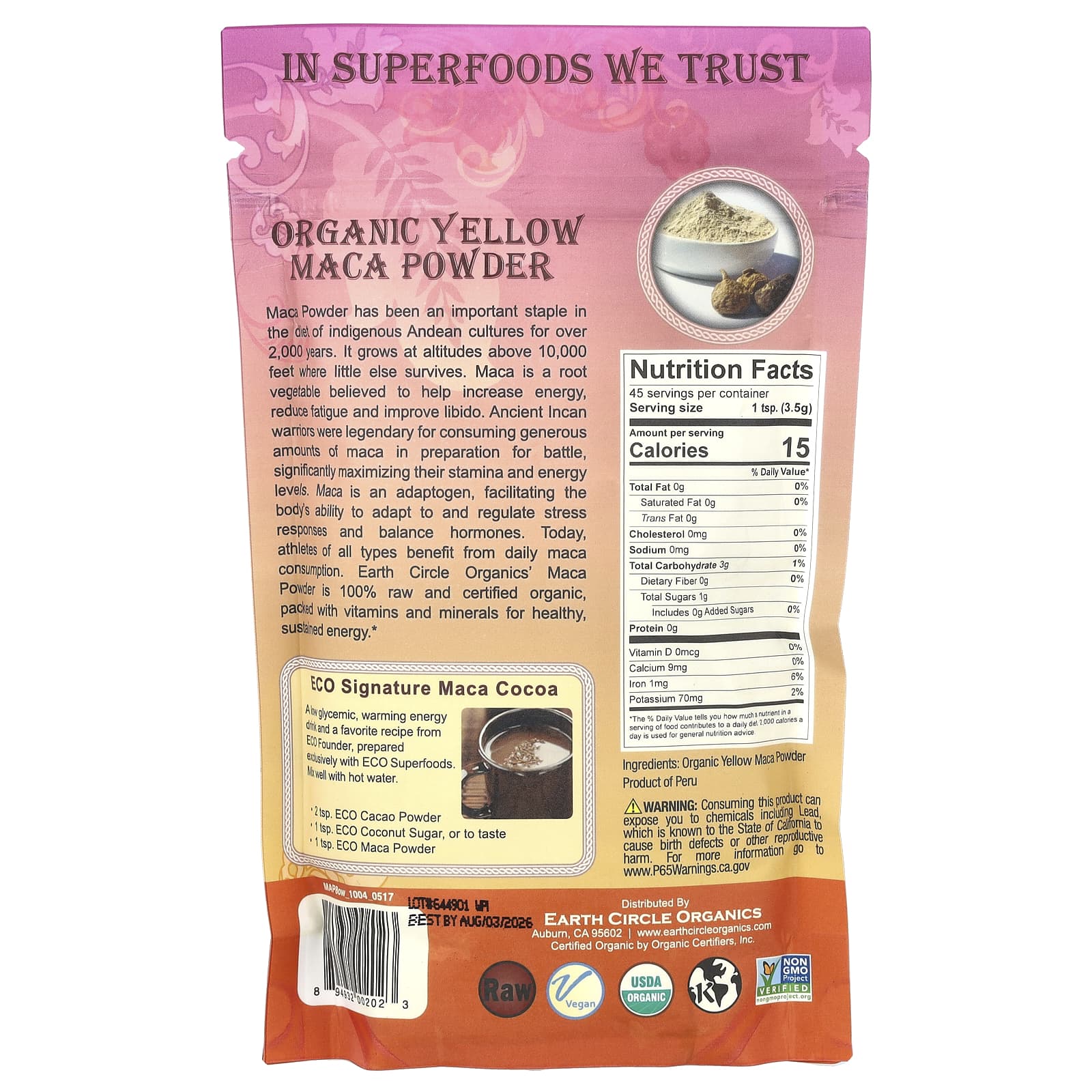 Raw Organic Yellow Maca Powder by Earth Circle Organics - 8 oz - Image 2