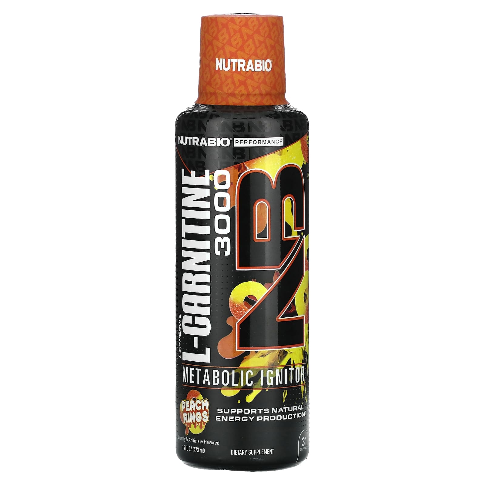 NutraBio, LeanShots L-Carnitine 3000, Peach Rings, 16 fl oz (473 ml) - Image 1