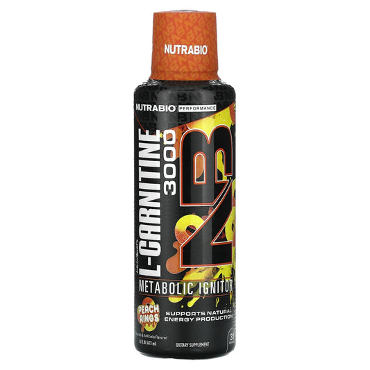 NutraBio, LeanShots L-Carnitine 3000, Peach Rings, 16 fl oz (473 ml) - Image 1