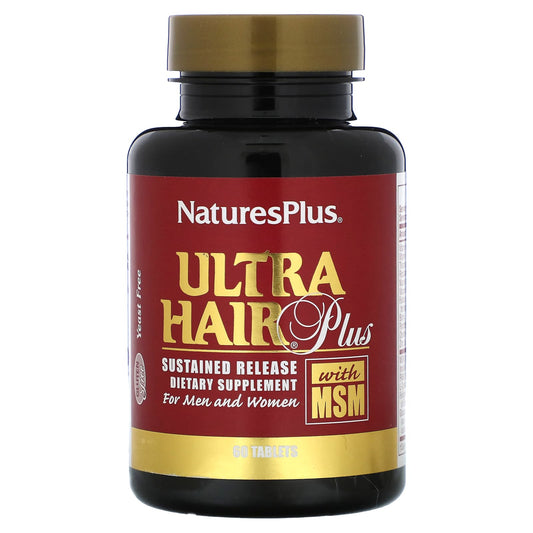 NaturesPlus, Ultra Hair Plus with MSM, For Men and Women, 60 Tablets - Image 1