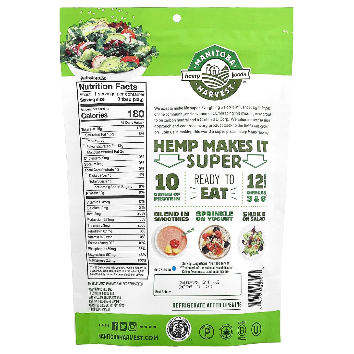 Manitoba Harvest, Hemp Hearts, Organic Shelled Hemp Seeds, Delicious Nutty, 12 oz (340 g) - Image 2