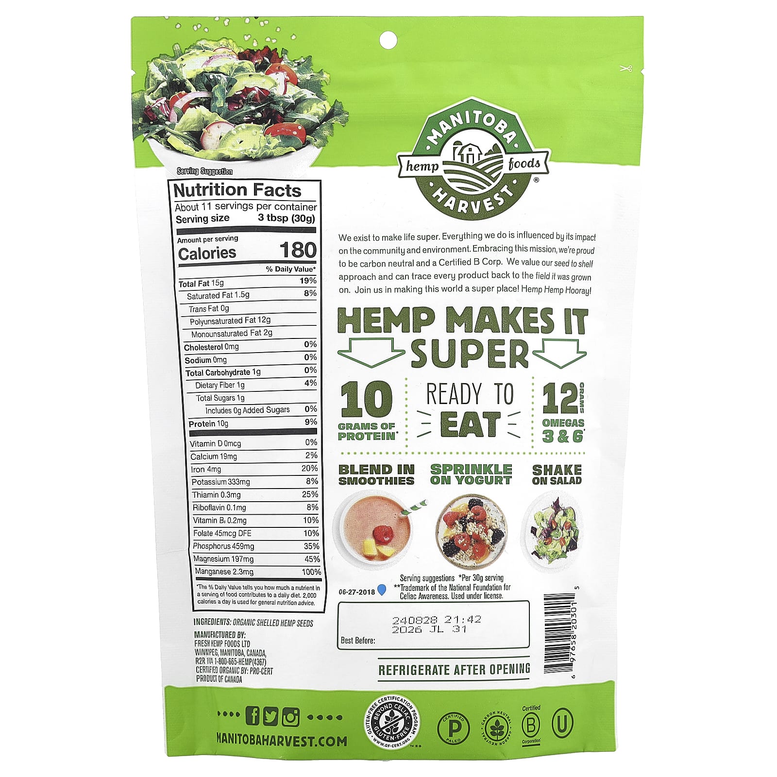 Manitoba Harvest, Hemp Hearts, Organic Shelled Hemp Seeds, Delicious Nutty, 12 oz (340 g) - Image 2