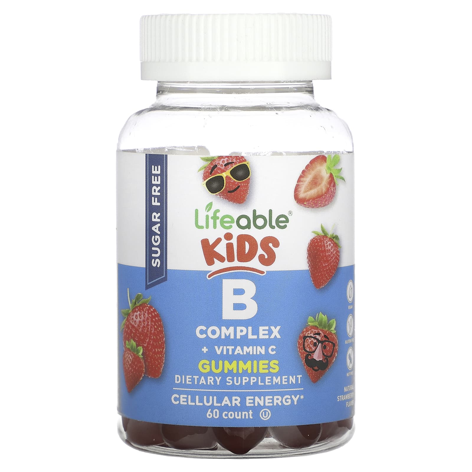 Lifeable, Kids B Complex + Vitamin C Gummies, Sugar Free, Natural Strawberry, 60 Gummies - Image 1