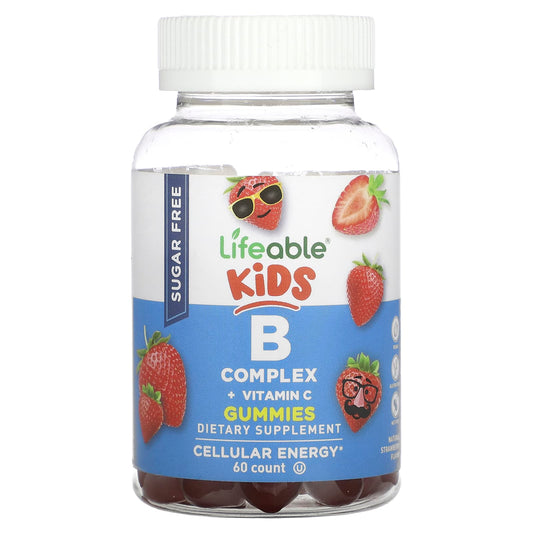 Lifeable, Kids B Complex + Vitamin C Gummies, Sugar Free, Natural Strawberry, 60 Gummies - Image 1