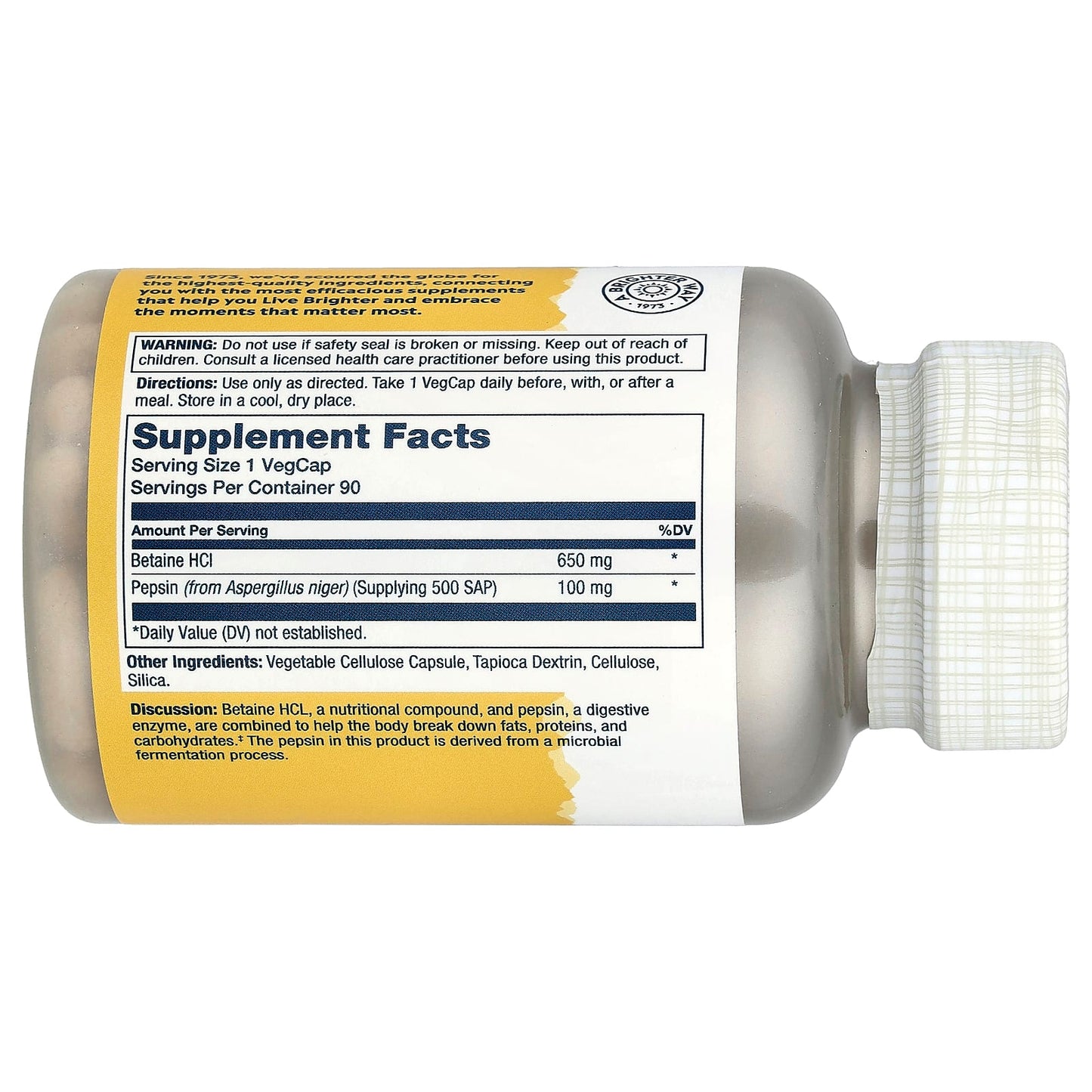 Solaray, Betaine HCL with Pepsin, 90 VegCaps - Image 2