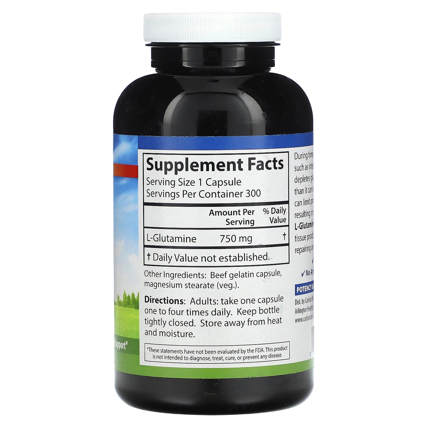 Carlson L-Glutamine 750mg, 300 Capsules | Muscle Recovery & Immune Support - Image 2