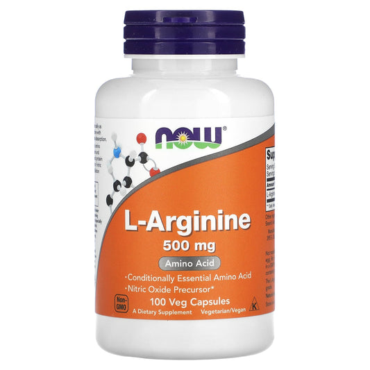 NOW Foods, L-Arginine, 500 mg, 100 Veg Capsules - Image 1