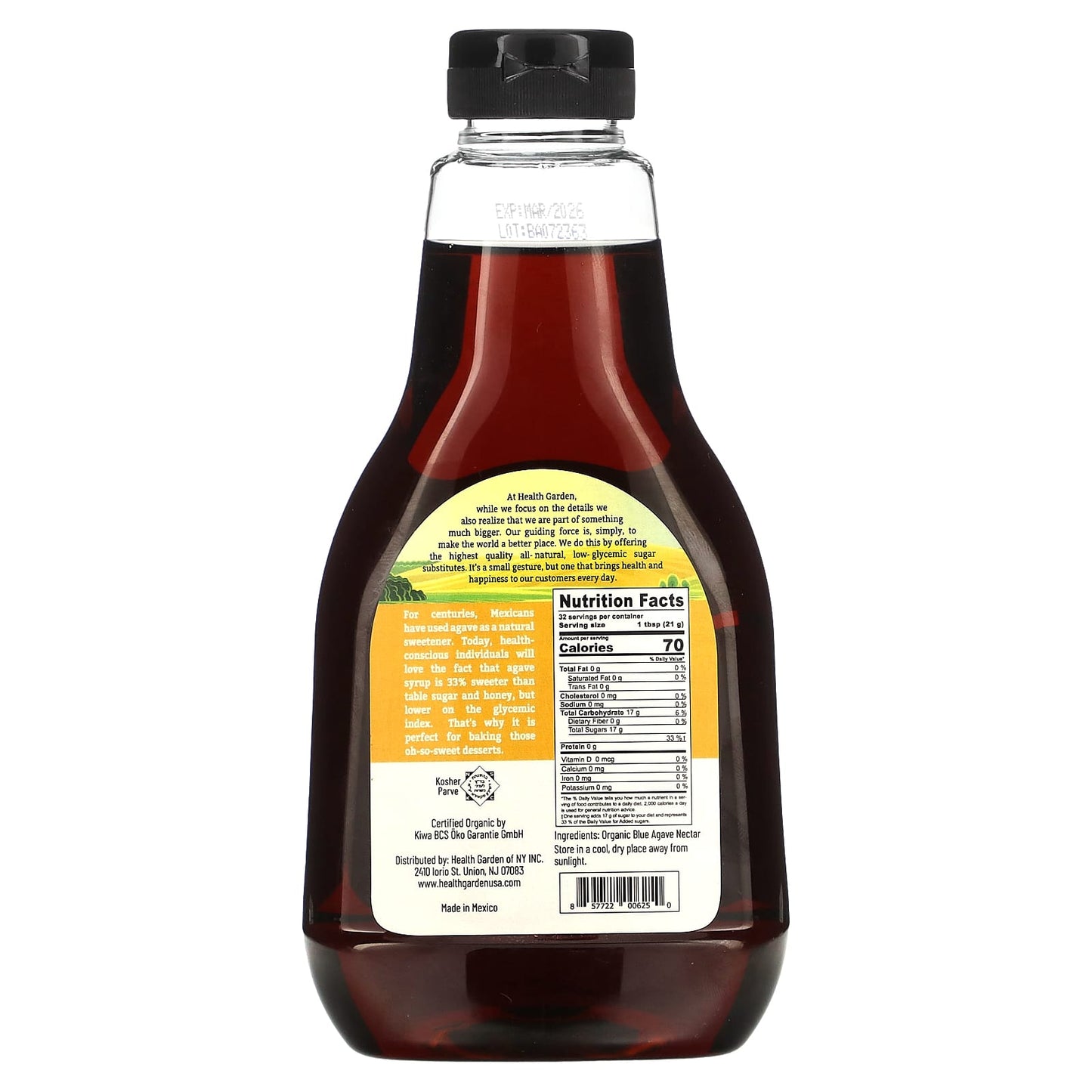 Organic Raw Agave Sweetener by Health Garden, Low Glycemic, 23.28 oz - Image 2