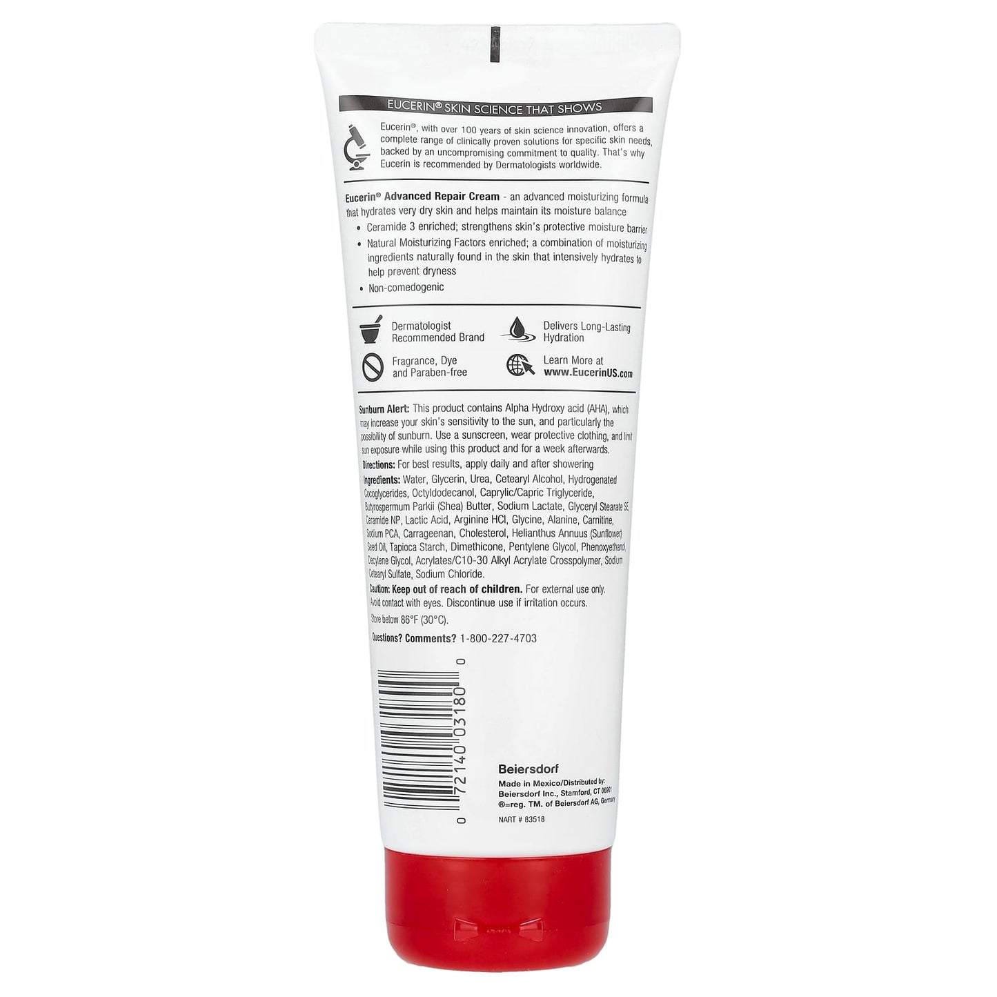 Eucerin Advanced Repair Cream, Fragrance Free, 8 oz, Dermatologist Recommended - Image 2