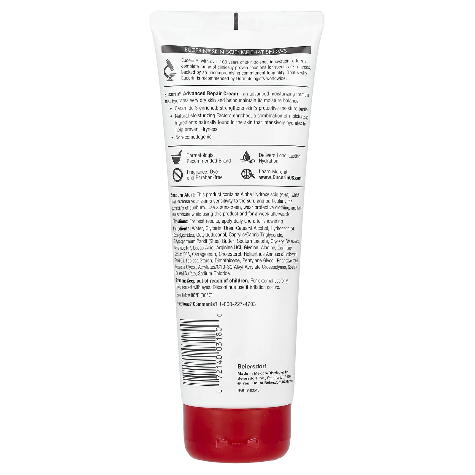 Eucerin Advanced Repair Cream, Fragrance Free, 8 oz, Dermatologist Recommended - Image 2