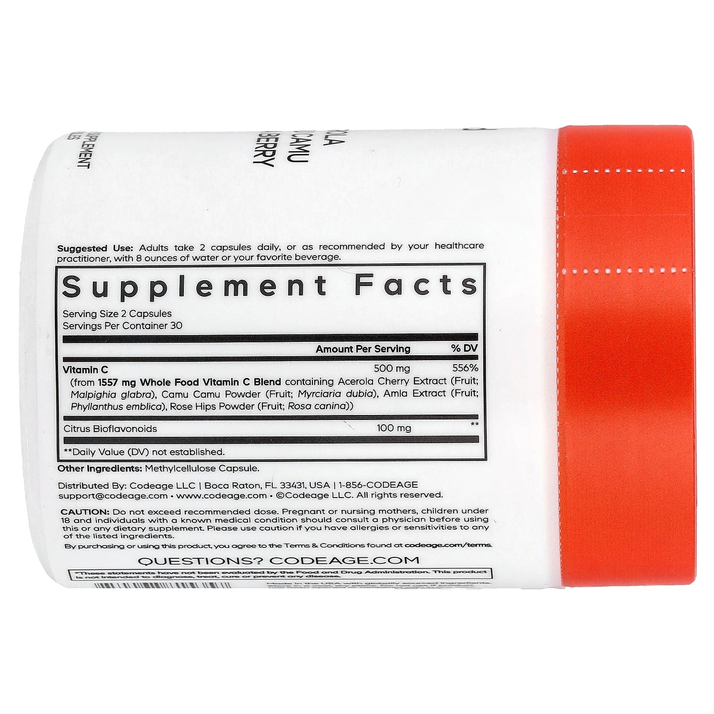 Whole-Food Vitamin C Supplement by CodeAge - 60 Capsules - Image 2