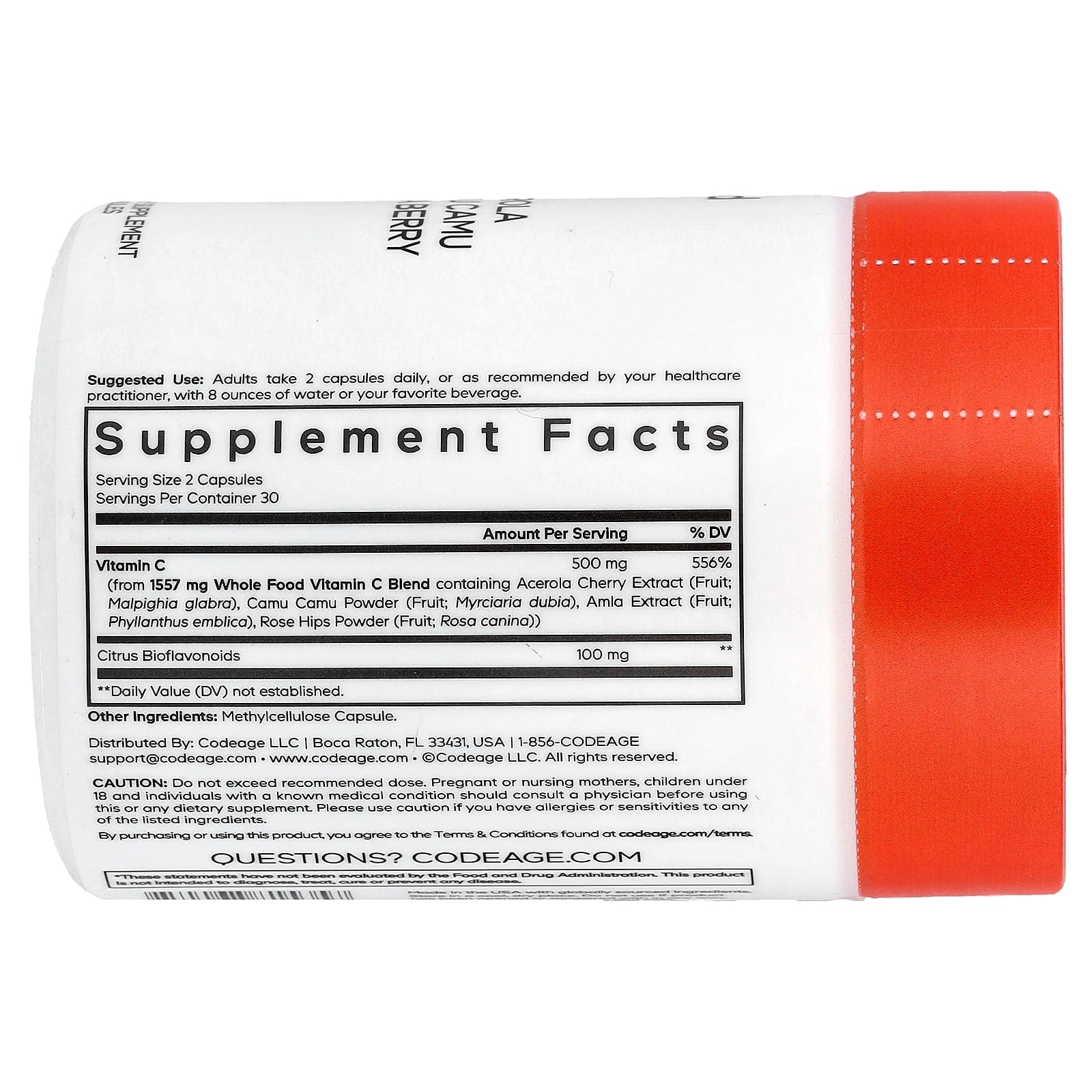 Whole-Food Vitamin C Supplement by CodeAge - 60 Capsules - Image 2