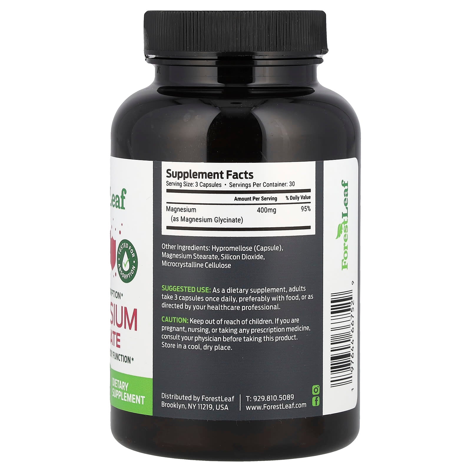 ForestLeaf Magnesium Glycinate for Maximum Absorption & Relaxation, 90 Capsules - Image 2