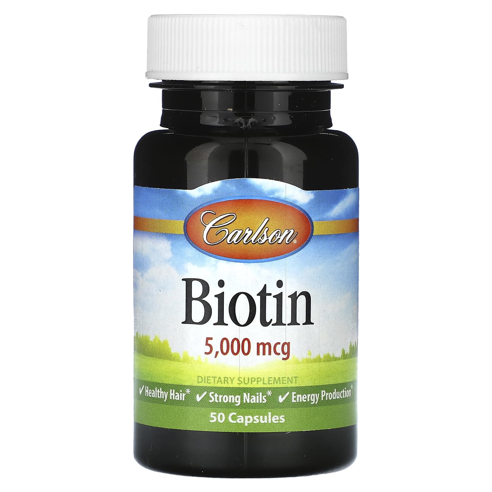 Boost Hair & Nail Health with Carlson Biotin 5,000 mcg, 50 Capsules - Image 1